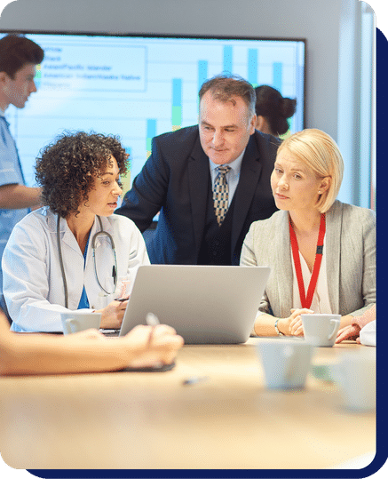 group discussion in hospital for hiring staff