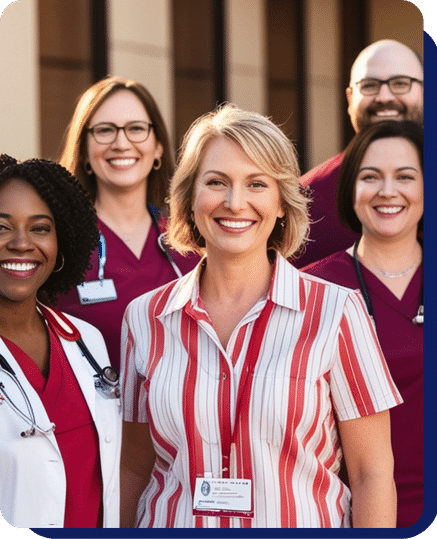 hospital staff standing in group and smile